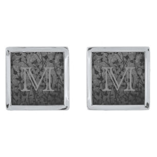 Black and White Gothic Antique Floral Monogram Silver Finish Cufflinks