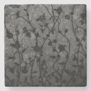 Black and White Gothic Antique Floral Stone Coaster