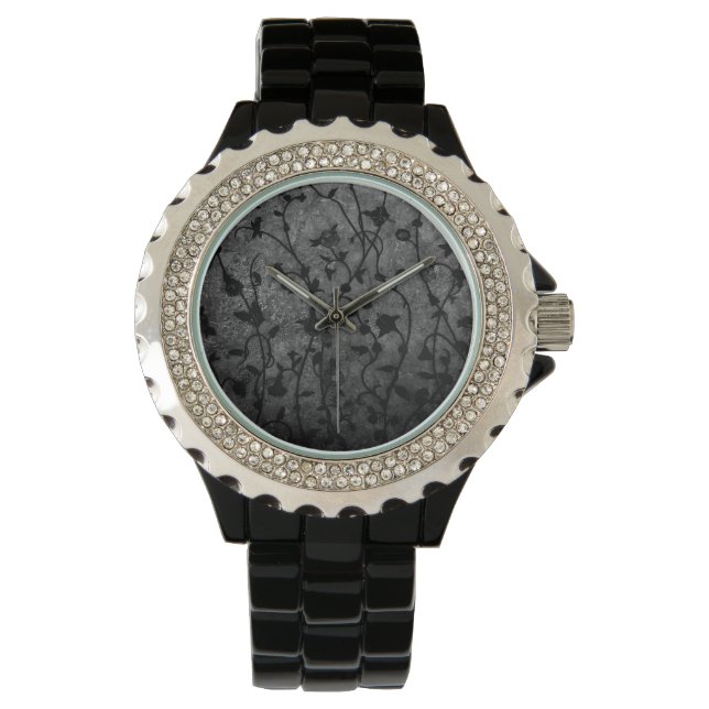 Black and White Gothic Antique Floral Watch (Front)