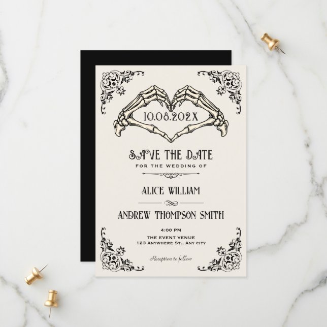 Black and white gothic arch wedding Save The Date (Front/Back In Situ)