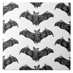Black and White Gothic Bat Pattern Tile