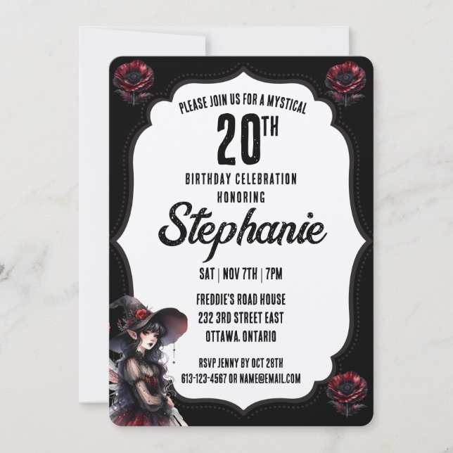 Black and White Gothic Birthday Invitation (Front)