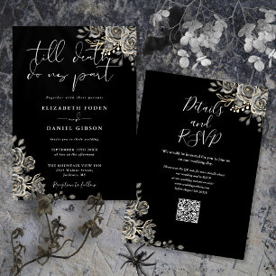 Black And White Gothic Floral QR Code Wedding Invitation