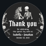 Black and White Gothic Halloween Skeleton Wedding Classic Round Sticker<br><div class="desc">💀 Black and White Gothic Skeleton Wedding Sticker – Halloween Edition Seal your love with a spine-chilling touch! 🕯️🖤 These Black and White Gothic Skeleton Wedding Stickers feature a hauntingly romantic skeleton couple in a vintage-inspired design — perfect for Halloween weddings, gothic ceremonies, or spooky fall celebrations. The timeless black-and-white...</div>