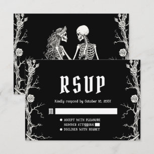 Black and White Gothic Halloween Skeletons Wedding RSVP Card