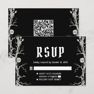 Black and White Gothic Halloween Skeletons Wedding RSVP Card