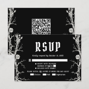 Black and White Gothic Halloween Skeletons Wedding RSVP Card