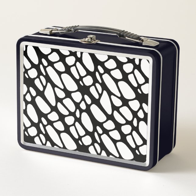 Black and White Gothic Organic Web Pattern Metal Lunch Box (Front)