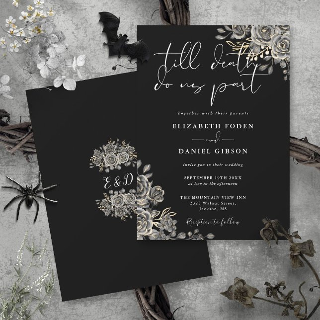 Black And White Gothic Roses Floral Wedding Invitation (Black And White Gothic Roses Floral Wedding Invitation)