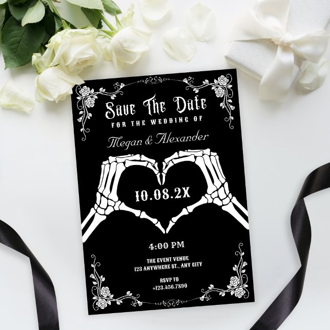 Black and white gothic skeleton photo wedding  save the date (Creator Uploaded)