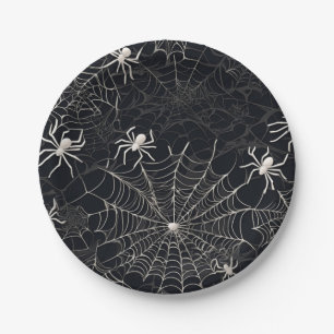 Black and White Gothic Spider web Party Paper Plate