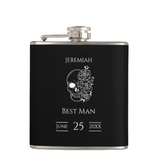 Black and white Gothic Wedding Best Man Hip Flask