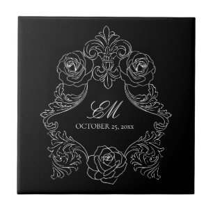 Black And White Gothic Wedding Monogram Tile