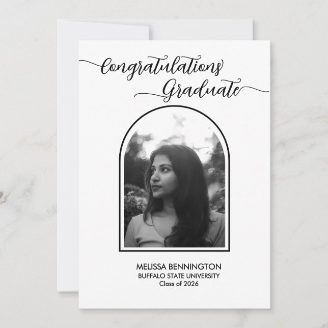 Black-and-white Grad Arched Photo Party Invitation (Front)