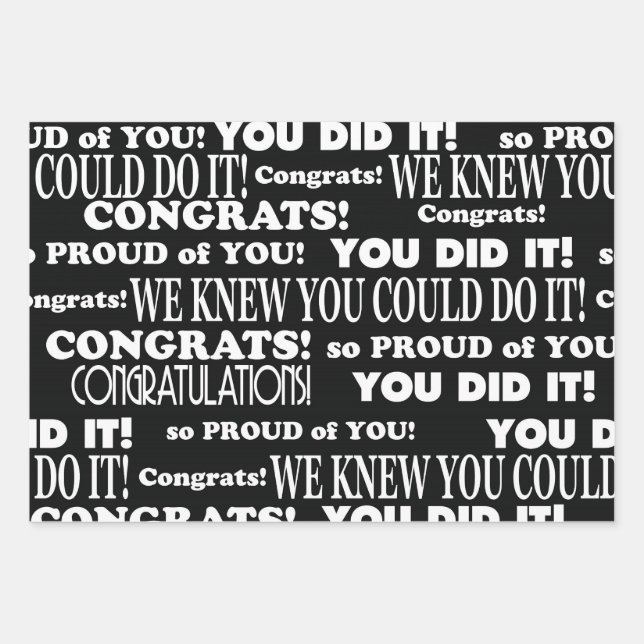 Black and White Grad Congrats Wrapping Paper Sheet (Front)