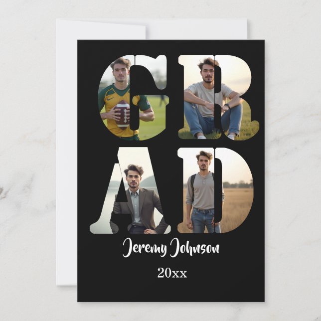 Black and White GRAD Photo Party  Invitation (Front)