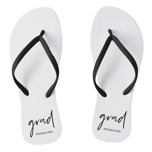Black and White Grad Typography and Name Jandals (Footbed)