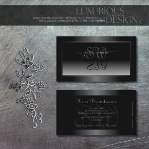 Black and White Gradient Shimmery Frame Initials Business Card