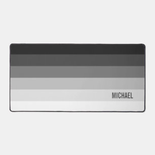 Black and White Gradient Stripes with Name Desk Mat