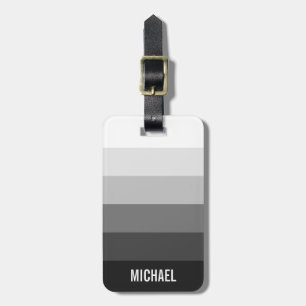 Black and White Gradient Stripes with Name Luggage Tag