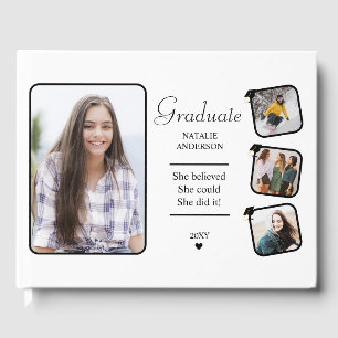 Black and White Graduate Photo Collage Graduation Guest Book