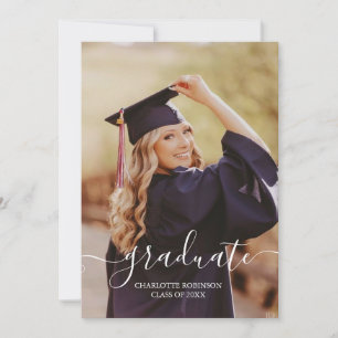 Black and white graduate script photo graduation invitation