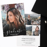 Black and white graduate script photo graduation invitation<br><div class="desc">Black and white graduate script open house photo graduation. Add 4 of your favourite photos with an elegant script calligraphy and photo grid collage.</div>