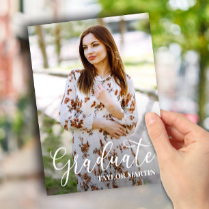 Black and White Graduate Script Photo Graduation Invitation