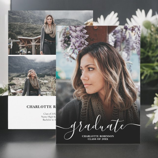 Black and white graduate script photos graduation announcement (Black and white graduate script photos graduation announcement)