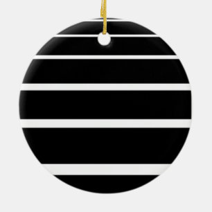 Black and White Graduated Stripes Ceramic Tree Decoration