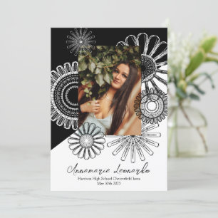 Black and White Graduation Announcement Sunflower 
