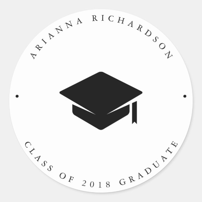 Black and White | Graduation Cap Classic Round Sticker (Front)