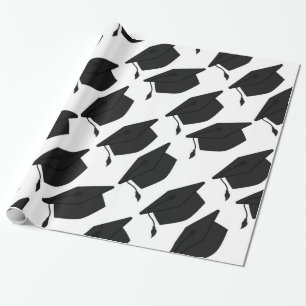 BLACK and WHITE GRADUATION CAP WRAPPING PAPER