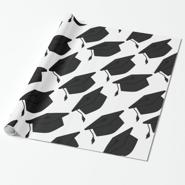 BLACK and WHITE GRADUATION CAP WRAPPING PAPER (Unrolled)