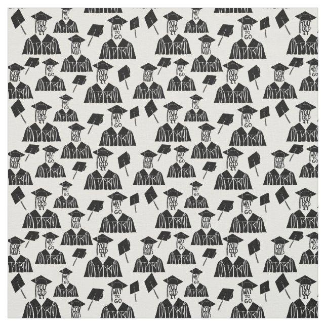 Black and White Graduation Caps and Gowns  Fabric (Swatch)