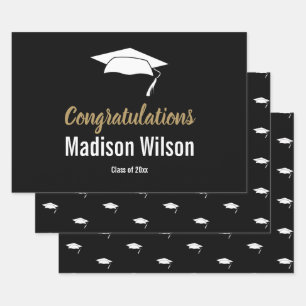 Black and White Graduation Congratulations Wrapping Paper Sheet