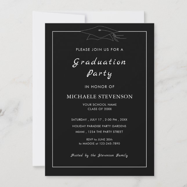 Black and White Graduation Invitation Example (Front)