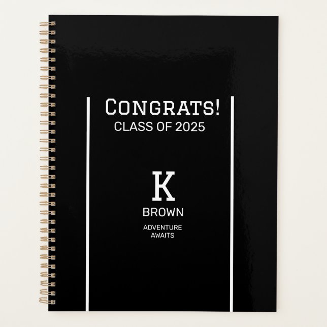 Black and White Graduation Monogram Planner (Front)