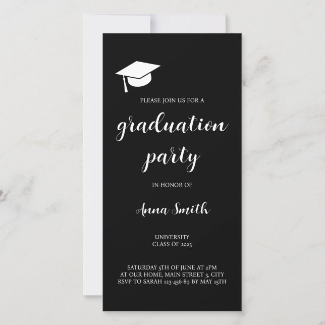 Black and White Graduation Party Invitation (Front)