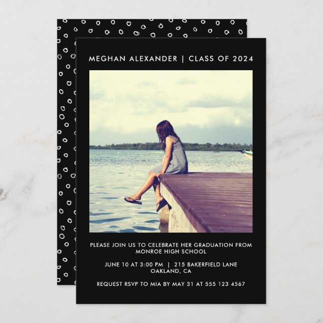 Black and White Graduation Party Photo Invitation (Front/Back)