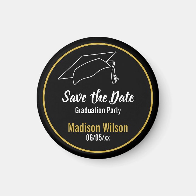 Black and White Graduation Party Save the Date Magnet (Front)