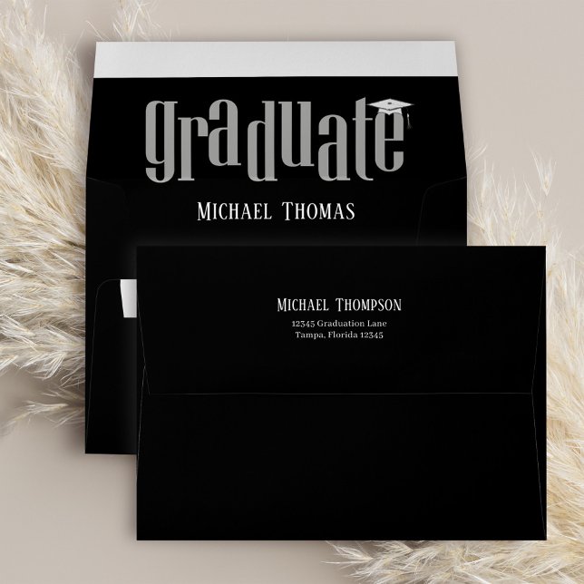 Black and White Graduation Personalised Envelope (Graduation envelope with fun and creative typography script. )