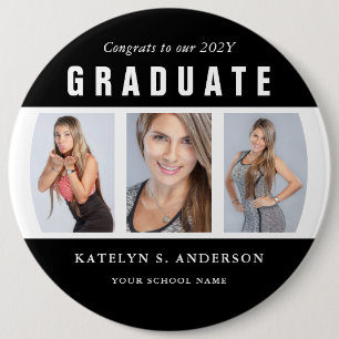 Black and White Graduation Photo Collage 6 Cm Round Badge