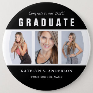 Black and White Graduation Photo Collage 6 Cm Round Badge