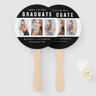 Black and White Graduation Photo Collage Hand Fan
