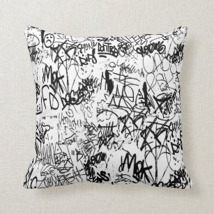 Black and White Graffiti Abstract Collage Cushion