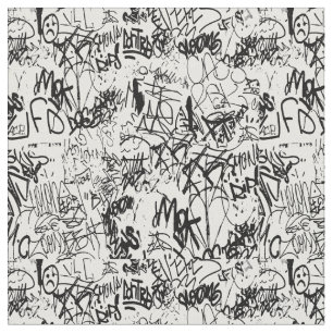 Black and White Graffiti Abstract Collage Fabric