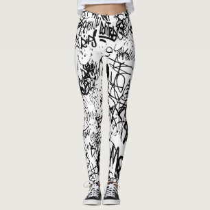 Black and White Graffiti Abstract Collage Leggings