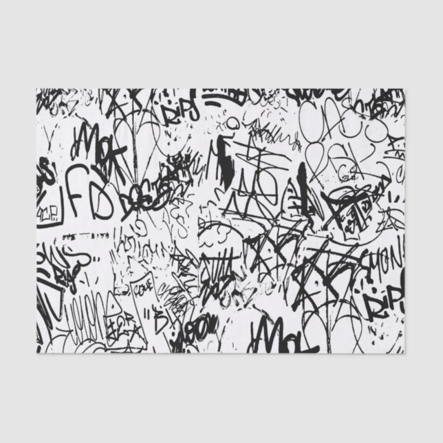Black and White Graffiti Abstract Collage Tissue Paper (Front)