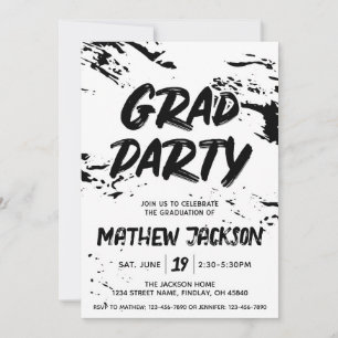 Black and White Graffiti Paint Graduation Party Invitation